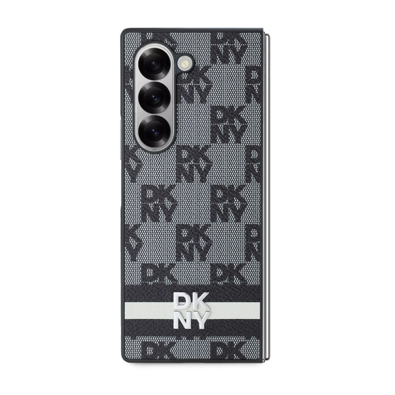 DKNY PU Leather Checkered Pattern and Stripe Zadný Kryt pre Samsung Galaxy Z Fold 6 Black