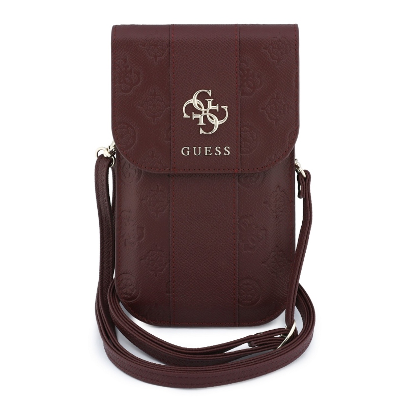 Guess PU 4G Peony Stripe Metal Logo Taška na telefón, bordová