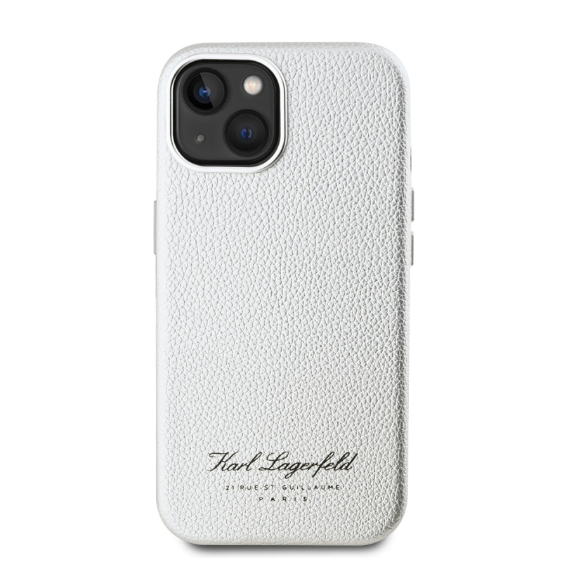 Karl Lagerfeld Grained PU Hotel RSG Zadný Kryt pre iPhone 15 Grey