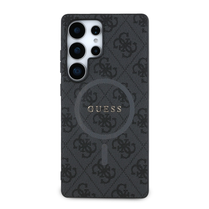 Guess PU Leather 4G Colored Ring MagSafe Zadný Kryt pre Samsung Galaxy S25 Ultra Black