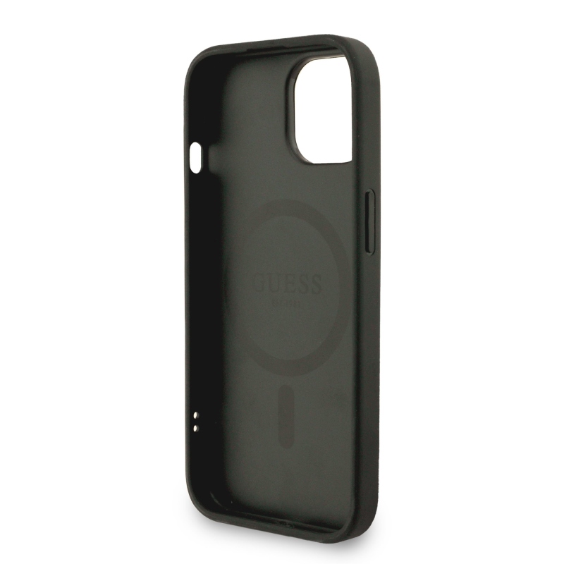 Guess PU Leather 4G Colored Ring Strap MagSafe Zadný Kryt pre iPhone 15 Black