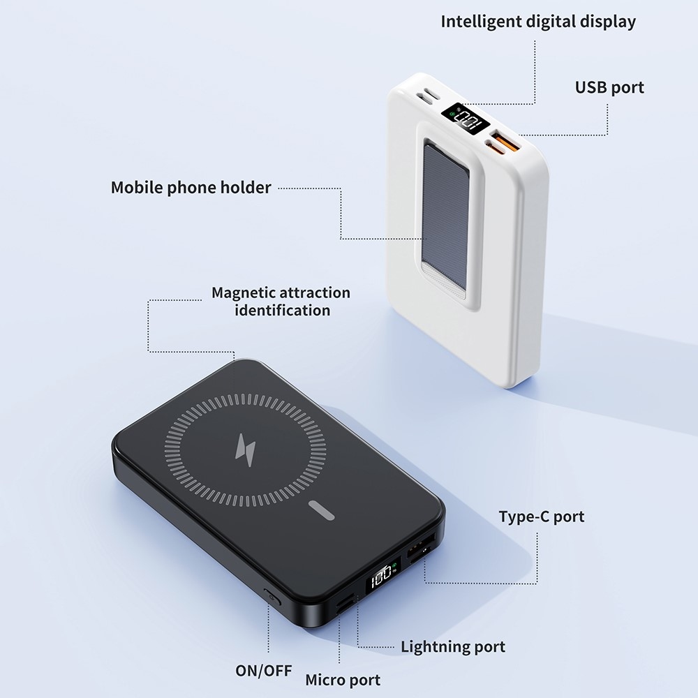 ZKD-03 magnetická powerbanka 10000 mAh 15W so stojanom - čierna