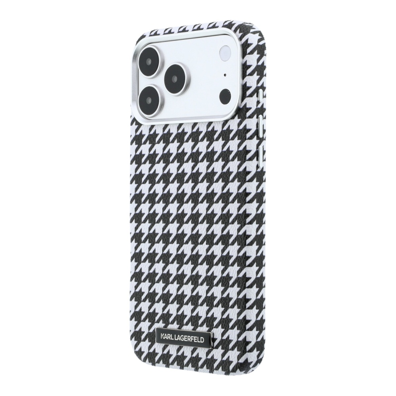 Karl Lagerfeld PU Houndstooth Resin Plate Zadný kryt MagSafe pre iPhone 17 Pro Max Black
