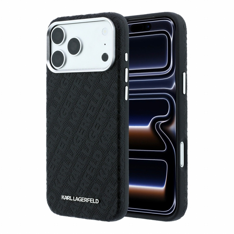 Karl Lagerfeld PU Grained Allover Semi Wrap Magsafe zadný kryt pre iPhone 18 Pro, čierny