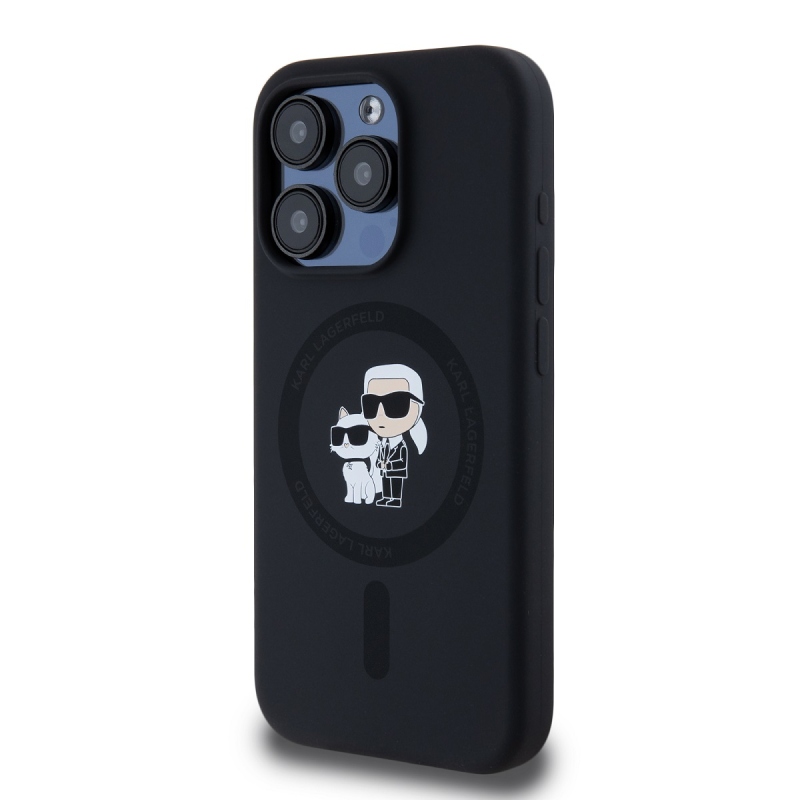 Karl Lagerfeld Liquid Silicone Karl and Choupette Magsafe Zadný Kryt pre iPhone 14 Pro Black