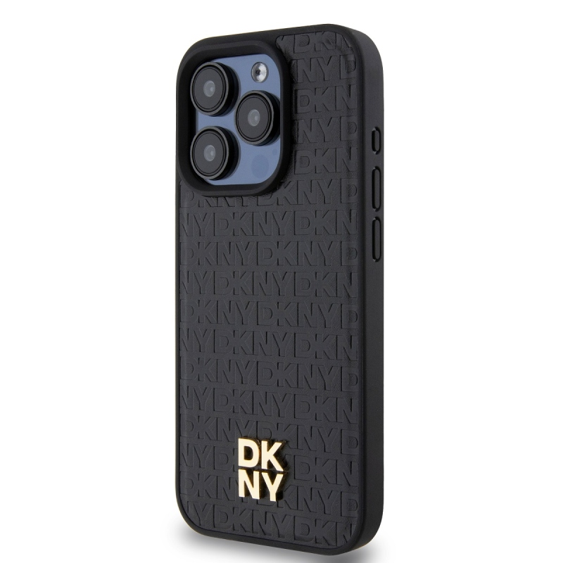 DKNY PU Leather Repeat Pattern Stack Logo Magsafe Zadný Kryt pre iPhone 13 Pro Black