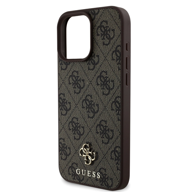 Guess PU 4G Small Metal Logo MagSafe Zadný Kryt pre iPhone 16 Pro Brown