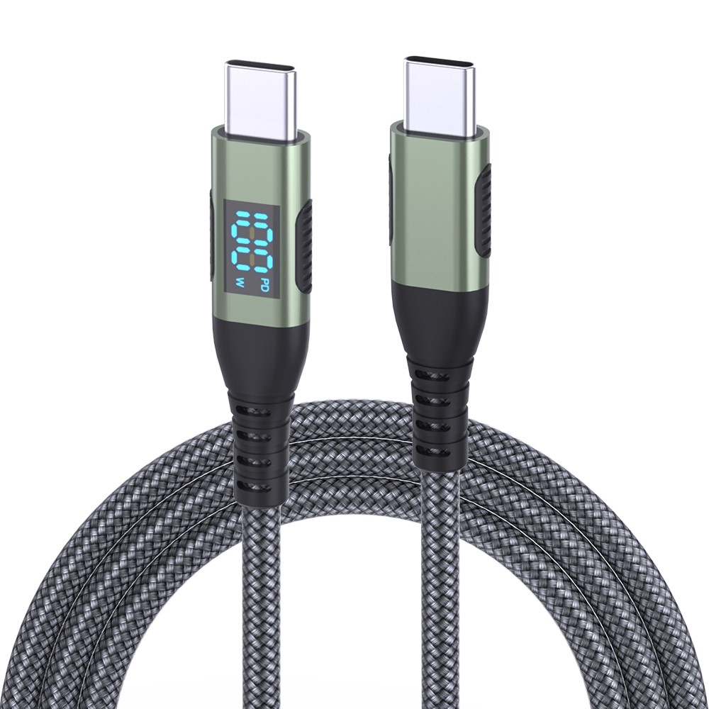 Nylonový kábel USB-C / USB-C s displejom 1m 100W - šedý