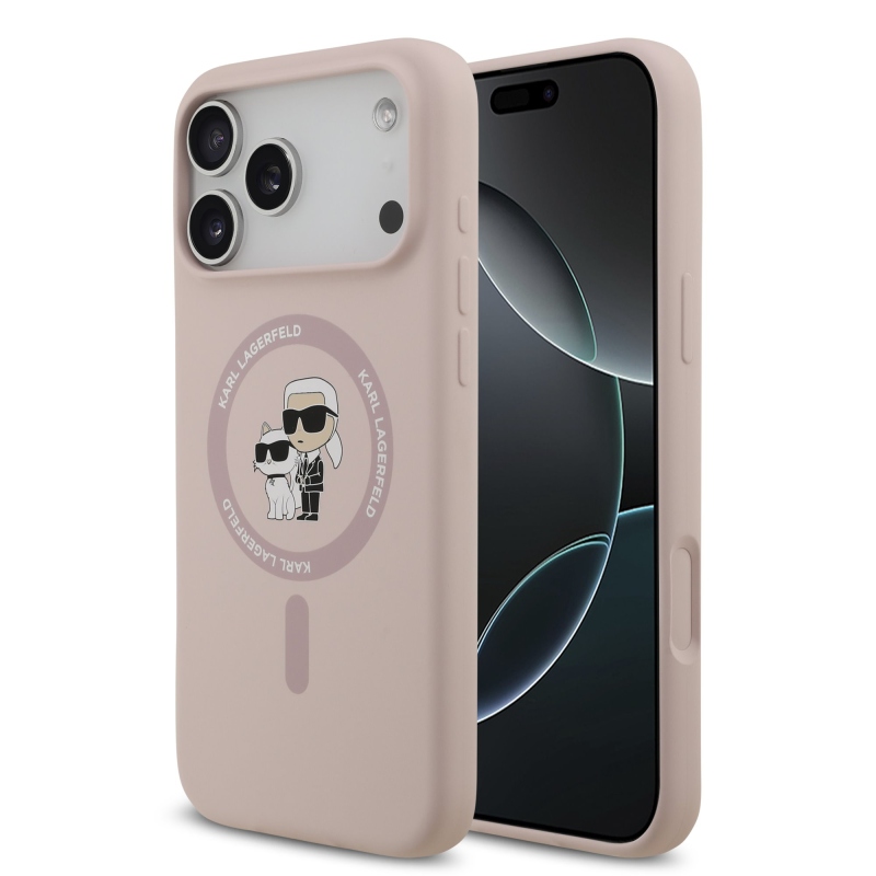 Karl Lagerfeld Tekutý silikónový kryt Karl and Choupette MagSafe pre iPhone 17 Pro Max Pink