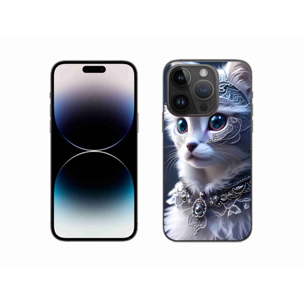 Gélový kryt mmCase na iPhone 14 Pro - biela mačka