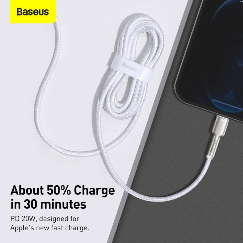 Baseus Cafule Metal Series Dátový Kábel USB-C - Lighting 20W 2m White