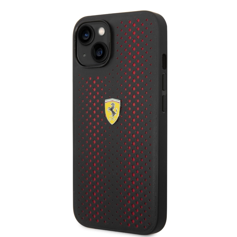 Ferrari PU Leather Perforated Zadný Kryt pre iPhone 14 Plus Red
