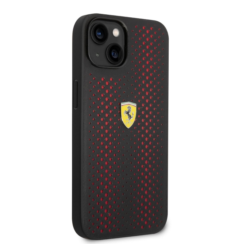Ferrari PU Leather Perforated Zadný Kryt pre iPhone 14 Plus Red