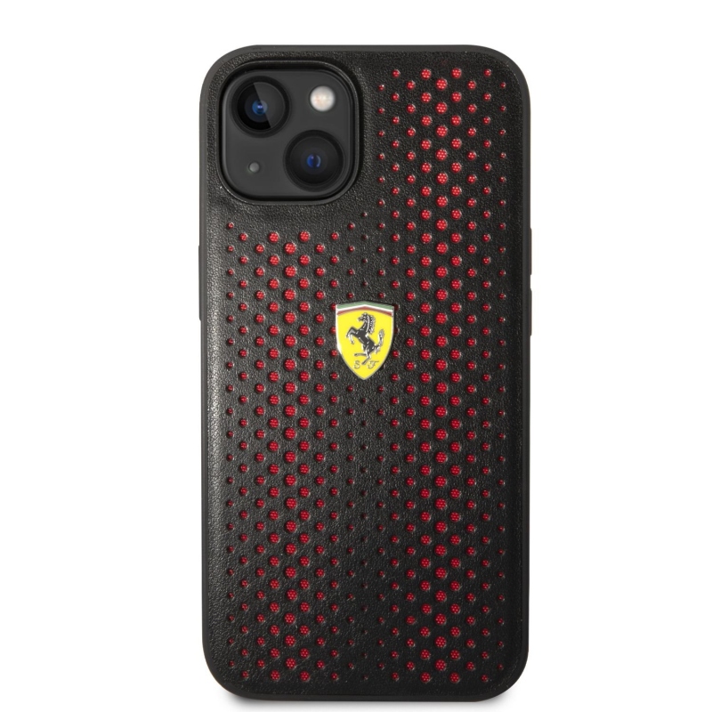 Ferrari PU Leather Perforated Zadný Kryt pre iPhone 14 Plus Red