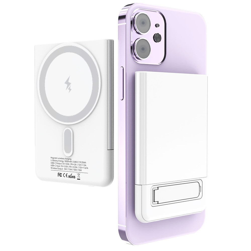 M10 Ultra tenká magnetická powerbanka 5000 mAh 15W so stojanom - biela
