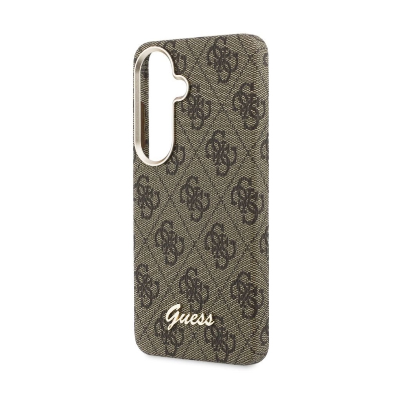 Guess PU 4G Script Metal Logo Magnetic Back Cover pre Samsung Galaxy S26 Brown
