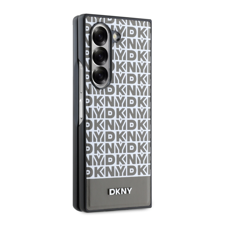 DKNY PU Leather Repeat Pattern Bottom Stripe MagSafe Zadný Kryt pre Samsung Galaxy Z Fold 6 Brown