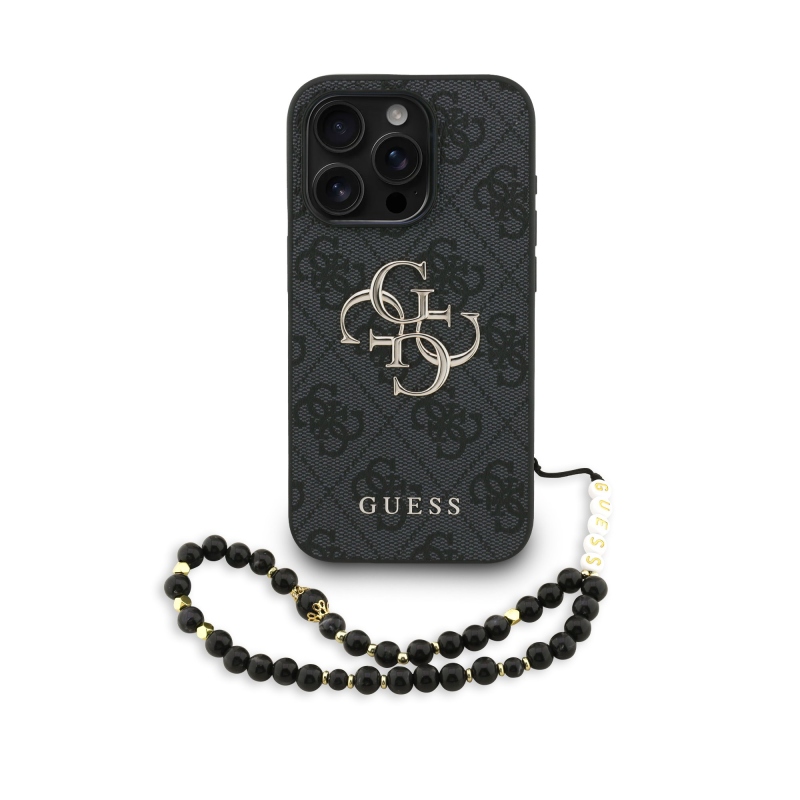 Guess PU 4G Metal Logo Strap Zadný Kryt pre iPhone 15 Pro Max Black