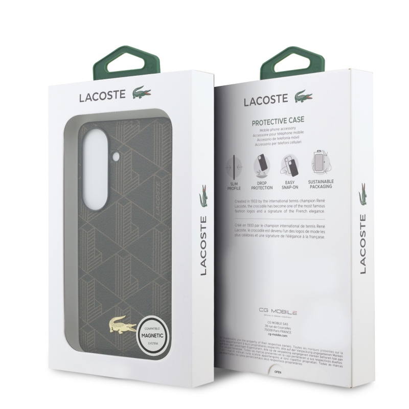 Lacoste PVC Blend Monogram Gold Logo Magnetic Back Cover pre Samsung Galaxy S26+ Brown