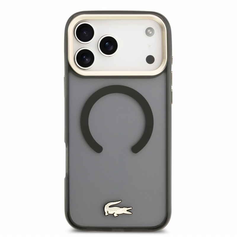 Lacoste IML Shockproof Petit Pique Gold Logo MagSafe zadný kryt pre iPhone 18 Pro Max čierny
