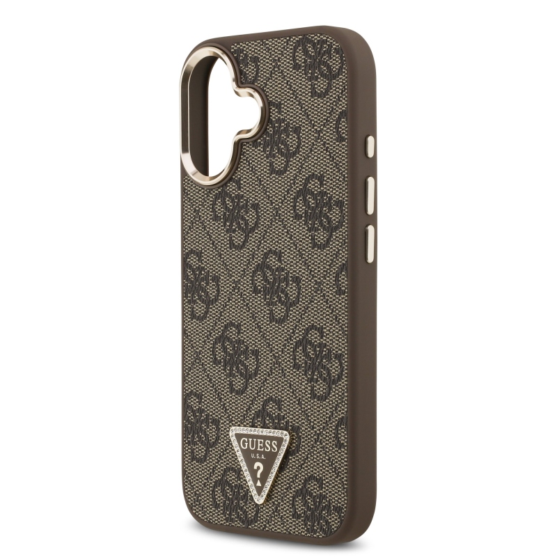 Guess PU kožený zadný kryt 4G Triangle Logo Gold Frame MagSafe pre iPhone 17 Brown