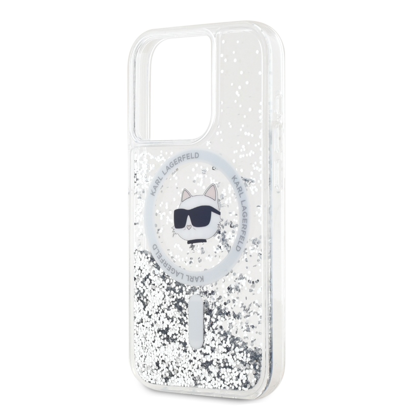 Karl Lagerfeld Liquid Glitter Chúpette Head MagSafe Zadný Kryt pre iPhone 15 Pro Transparent