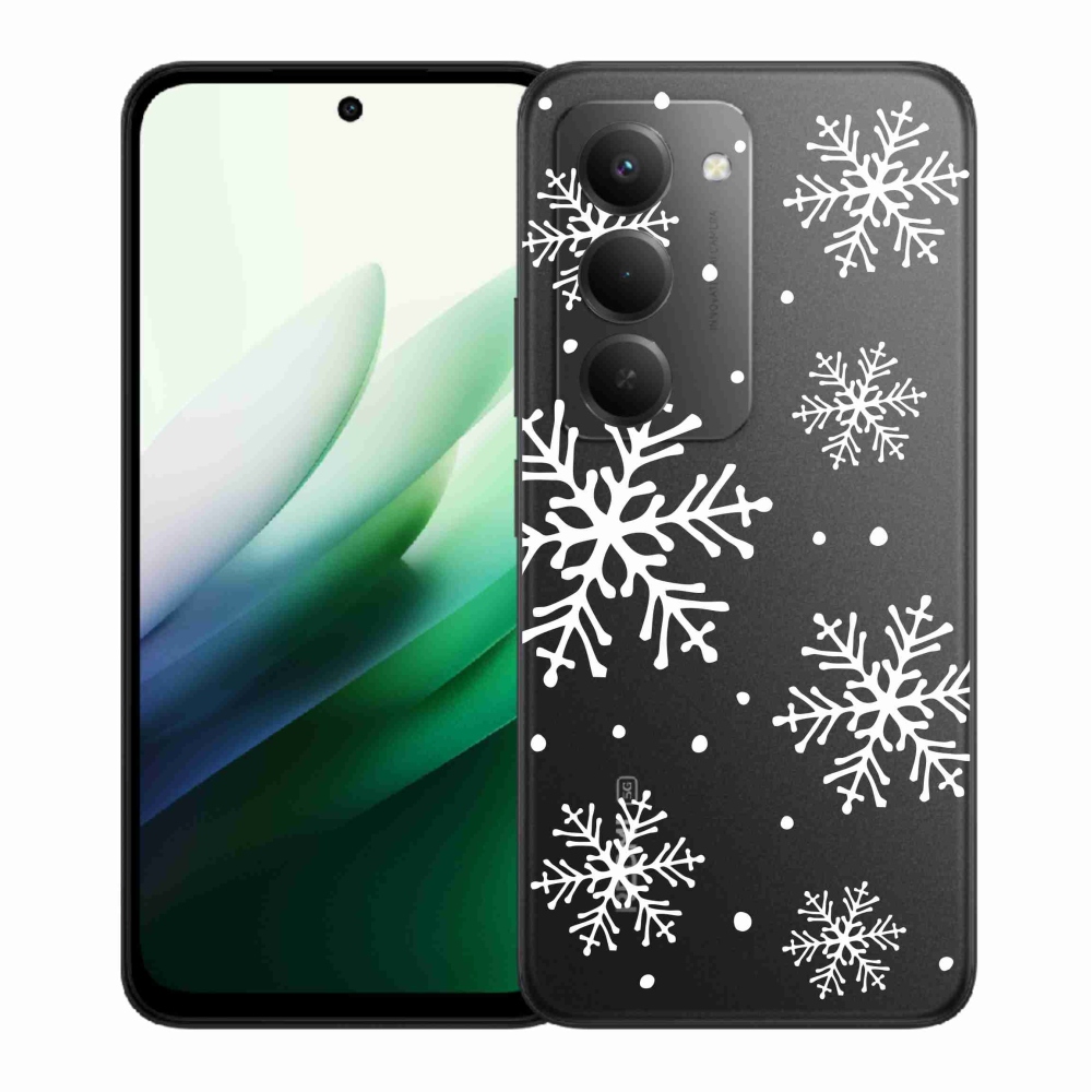 Gélový kryt mmCase na Xiaomi Redmi 15 5G (169mm) - biele vločky na priehľadnom pozadí