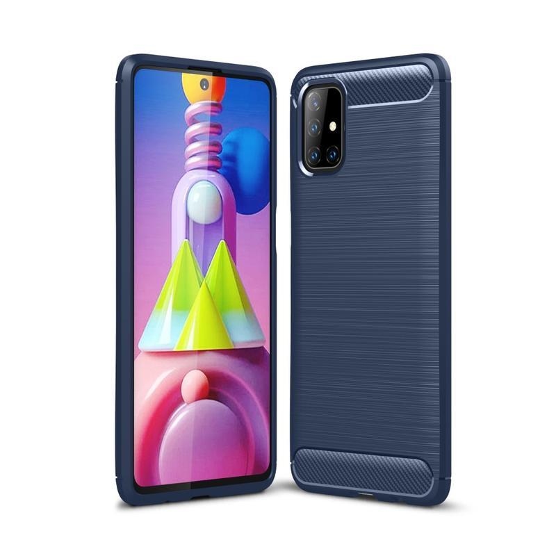 Carbon odolný gélový obal na mobil Samsung Galaxy M51 - modrý