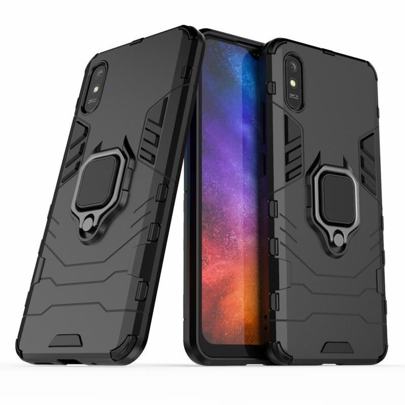 Finger hybridný odolný obal s krúžkom na prst na mobil Xiaomi Redmi 9A/9AT - čierny