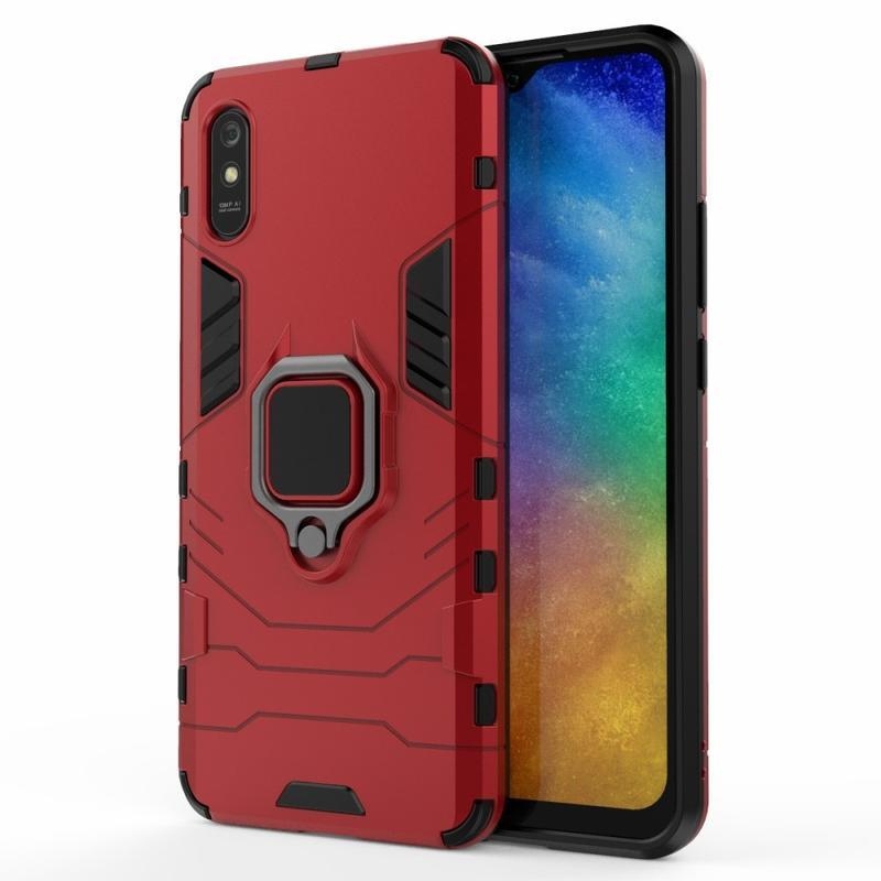 Finger hybridný odolný obal s krúžkom na prst na mobil Xiaomi Redmi 9A/9AT - červený