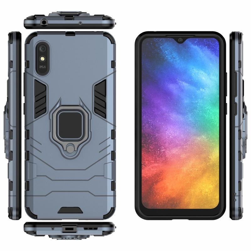 Finger hybridný odolný obal s krúžkom na prst na mobil Xiaomi Redmi 9A/9AT - modrý