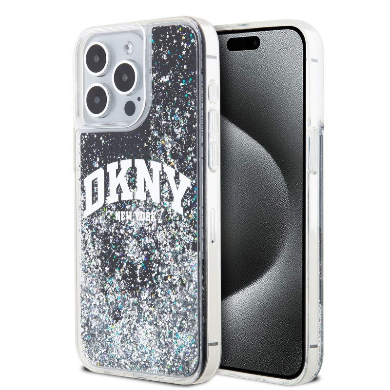 DKNY Liquid Glitter Arch Logo Zadný Kryt pre iPhone 15 Pro Max Black