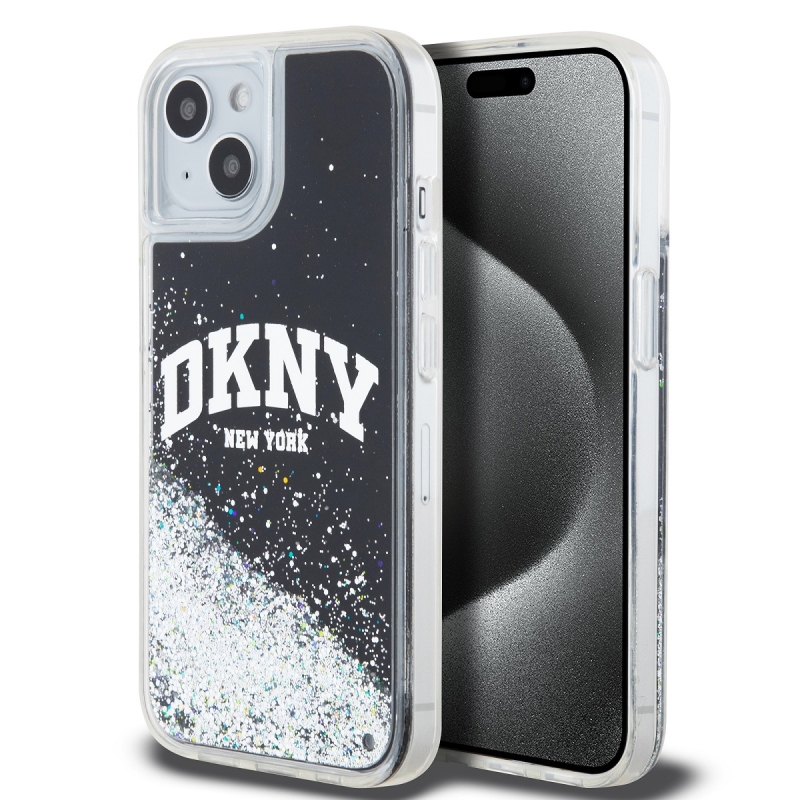 DKNY Liquid Glitter Arch Logo Zadný Kryt pre iPhone 15 Black