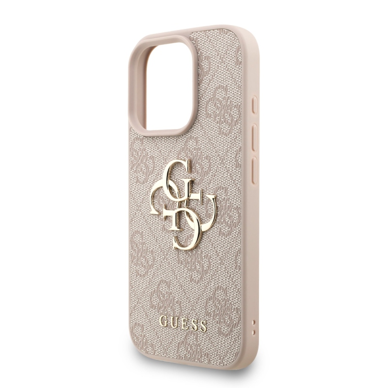 Guess PU 4G Metal Logo Strap Zadný Kryt pre iPhone 16 Pro Pink