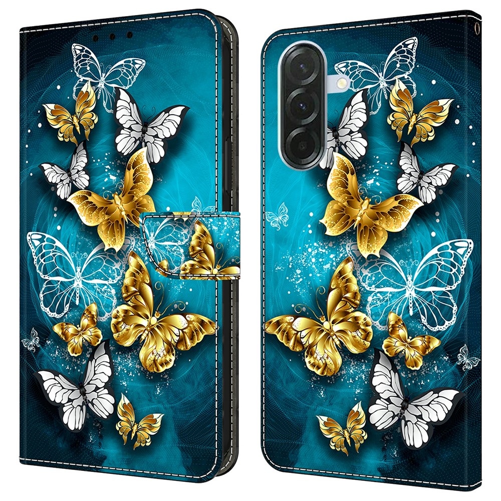 Firmly knižkové puzdro na Samsung Galaxy A37 5G - zlatí a bieli motýle