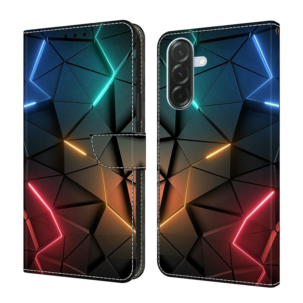 Firmly knižkové púzdro na Samsung Galaxy A57 5G - neónové trojuholníky