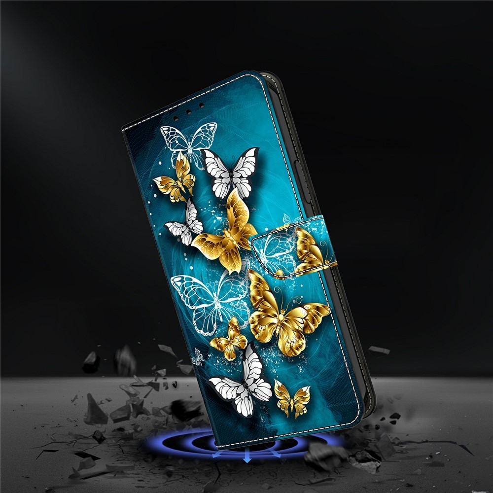 Firmly knižkové púzdro na Samsung Galaxy A57 5G - zlatí a bieli motýle