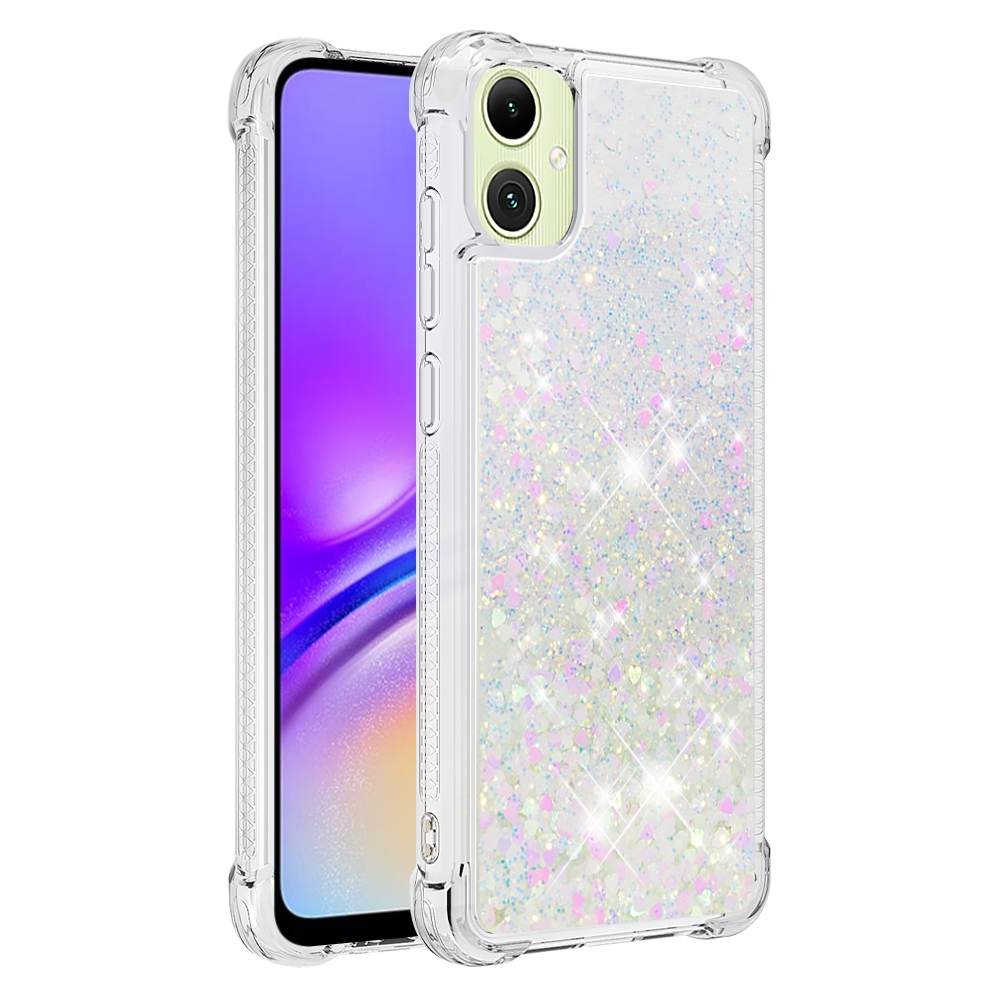 Glitter presýpací gélový obal na Samsung Galaxy A07 4G - ružovo strieborný/srdiečka