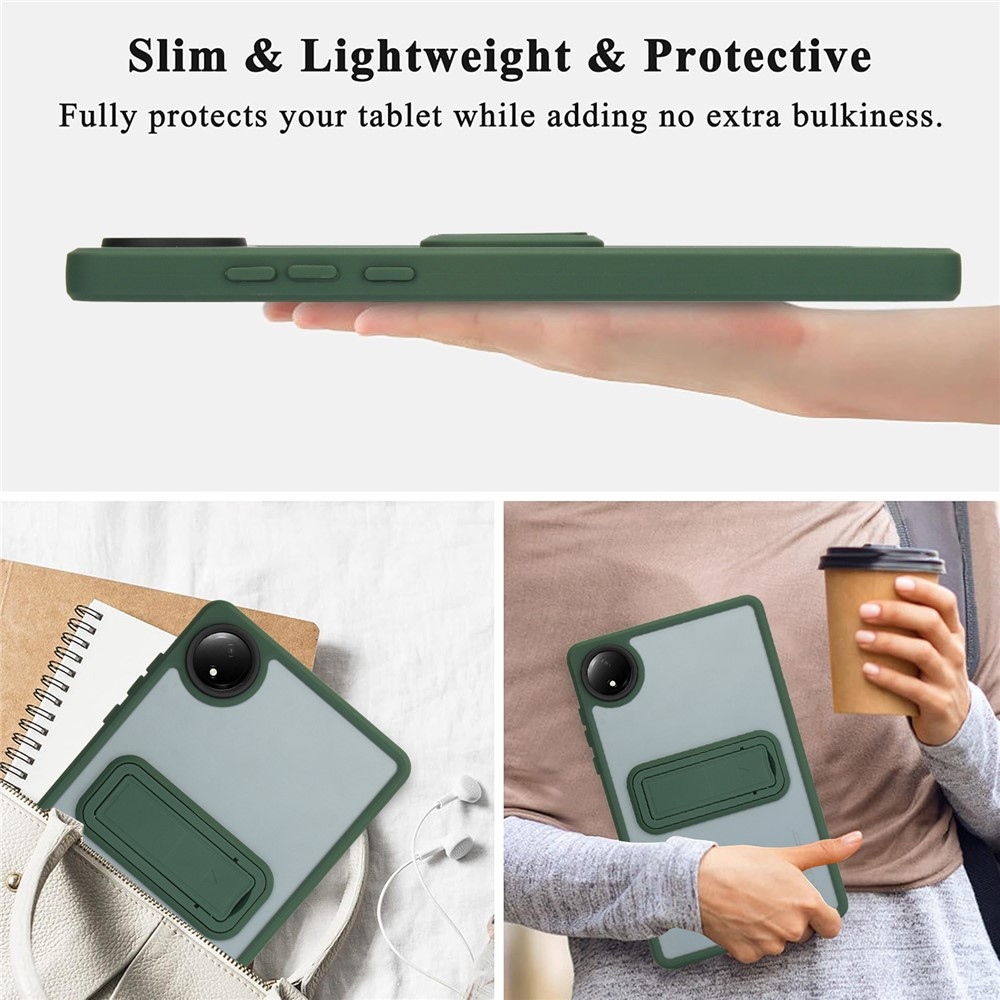 Skiny gélový obal s pevným chrbtom a výklopným stojanom na Xiaomi Redmi Pad SE 8.7 - zelený