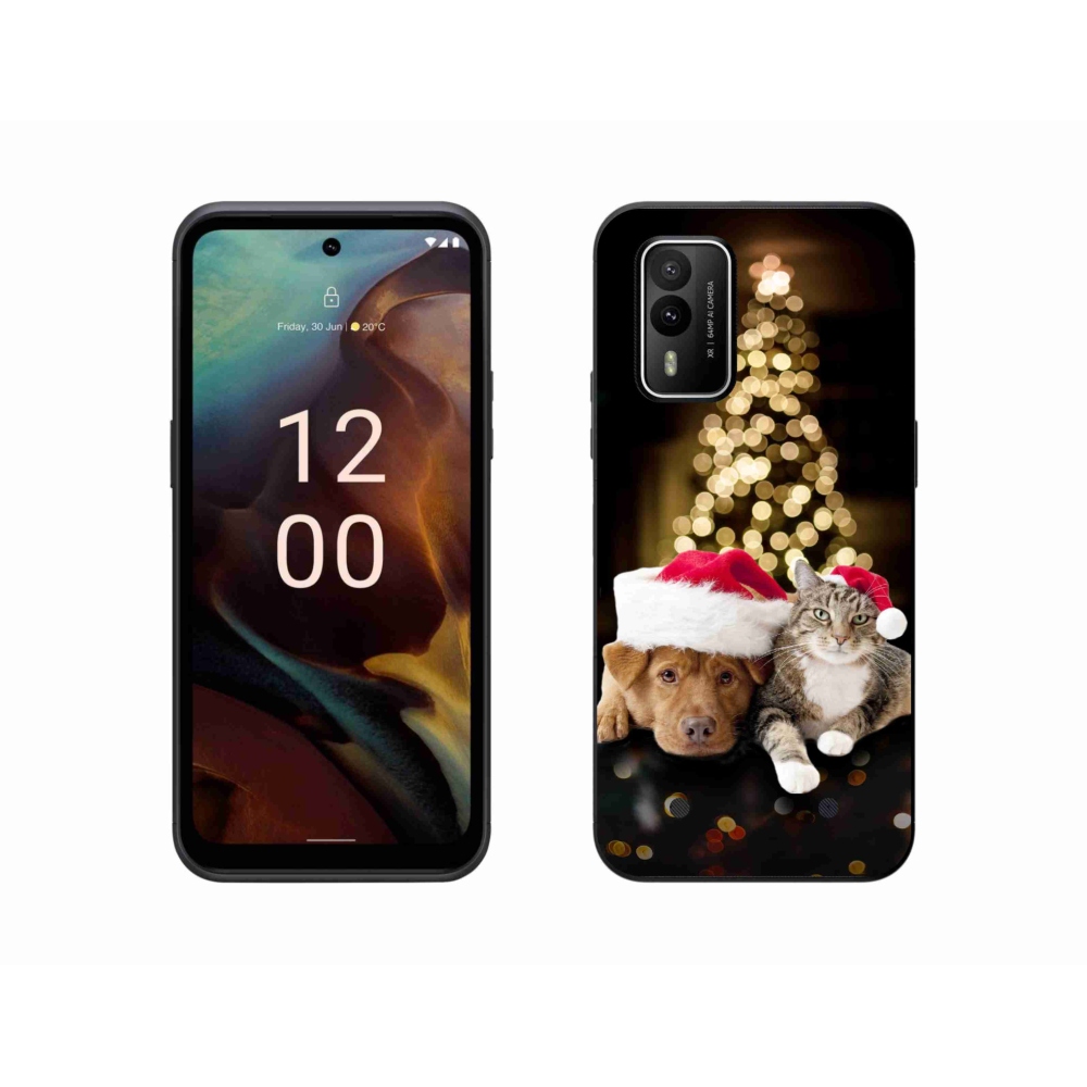 Gélový kryt mmCase na Nokia XR21 - vianočný pes a mačka