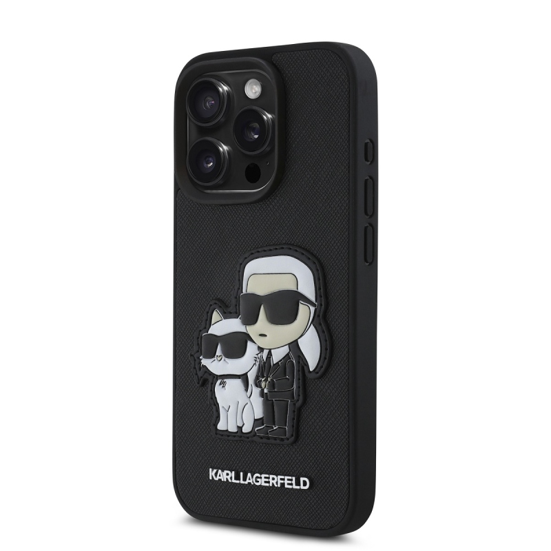 Karl Lagerfeld PU Saffiano Karl and Choupette Zadný Kryt pre iPhone 15 Pro Max Black