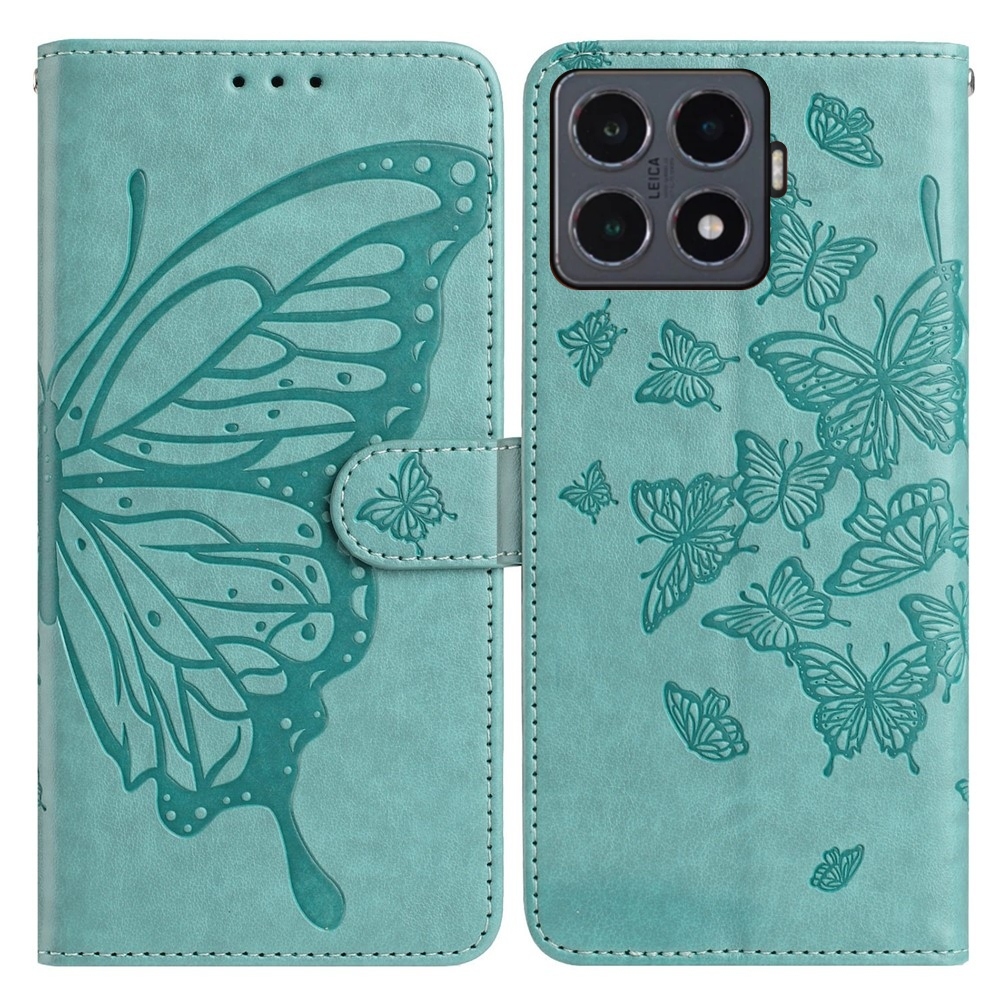 Floral Butterfly knižkové púzdro na Xiaomi 15T Pro - modrozelené
