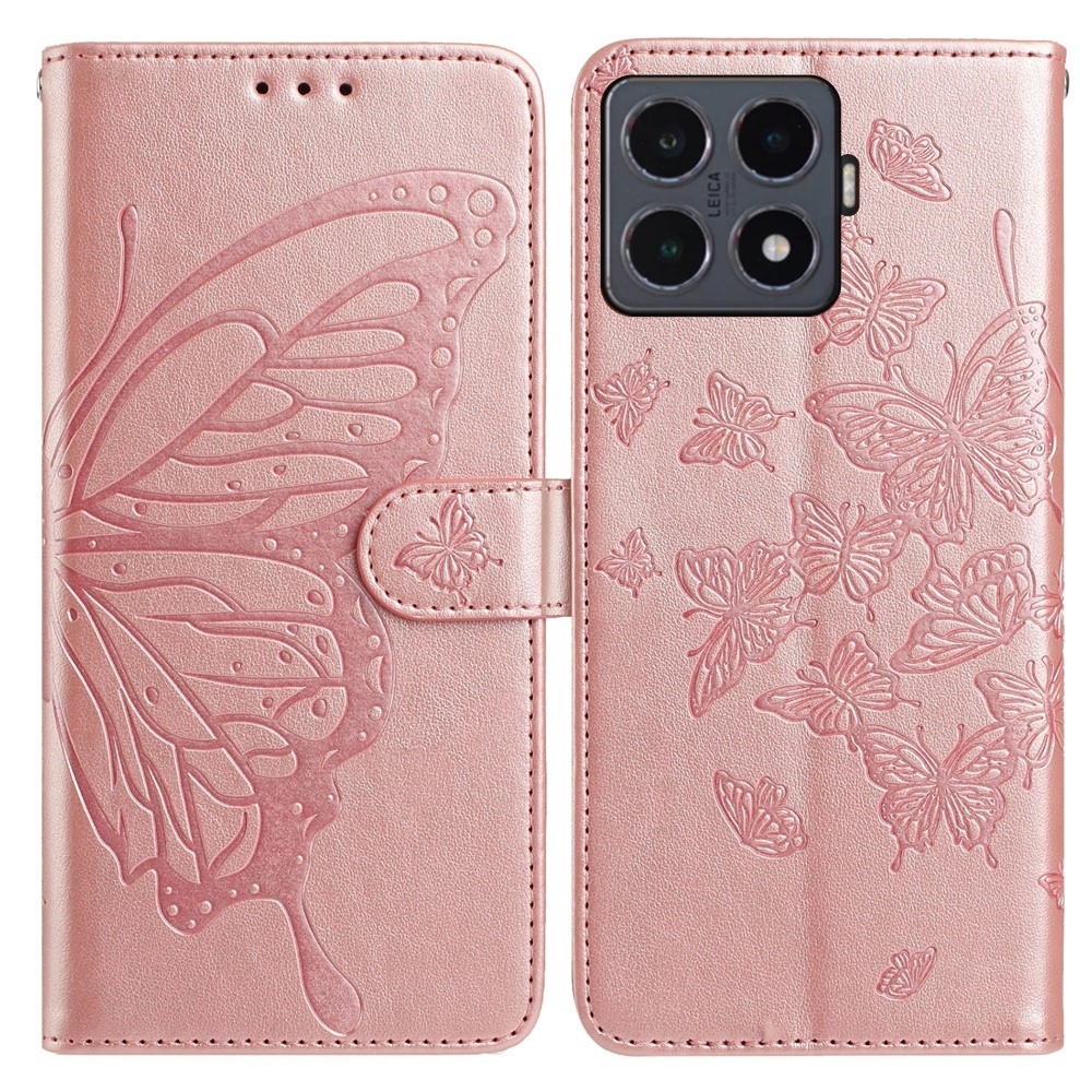 Floral Butterfly knižkové púzdro na Xiaomi 15T Pro - ružovozlaté