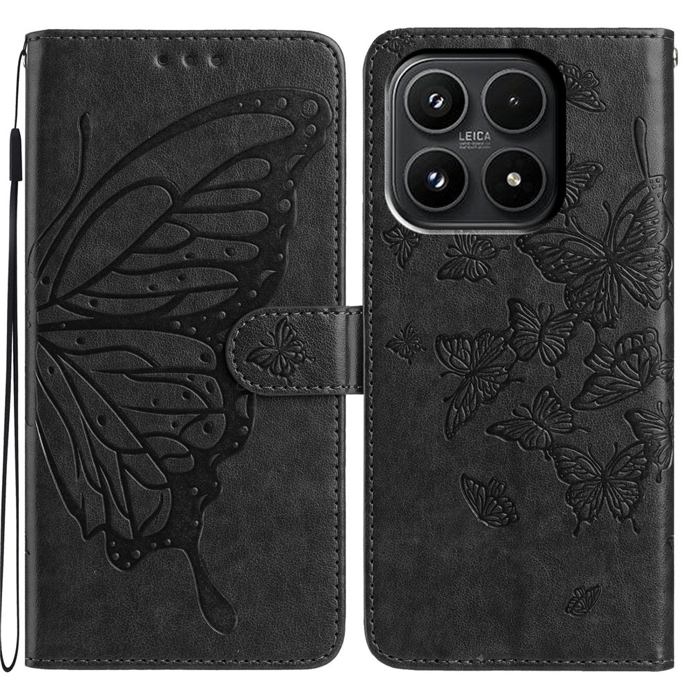 Floral Butterfly knižkové púzdro na Xiaomi 17 - čierne