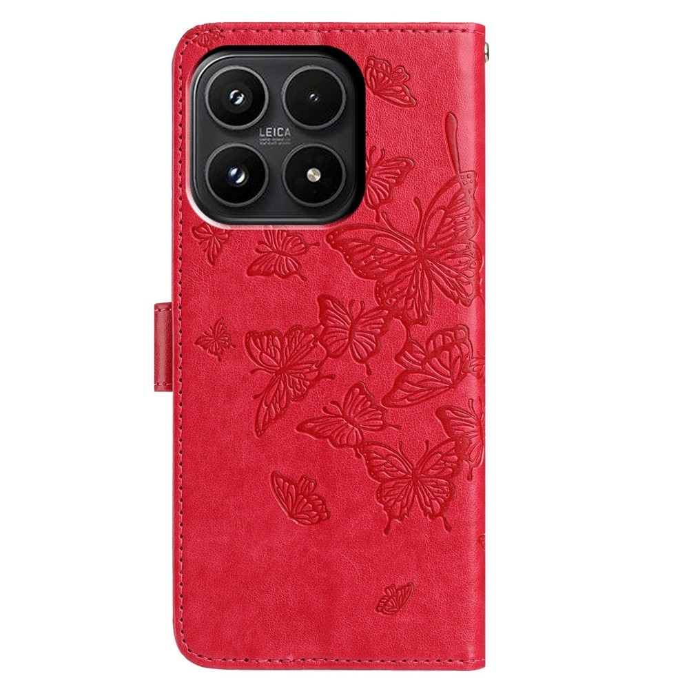 Floral Butterfly knižkové púzdro na Xiaomi 17 - červené