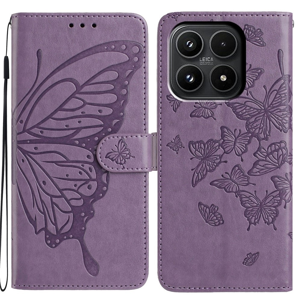 Floral Butterfly knižkové puzdro na Xiaomi 17 - fialové