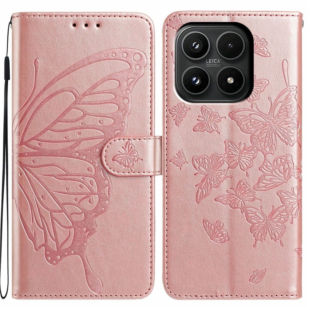 Floral Butterfly knižkové púzdro na Xiaomi 17 - ružovozlaté