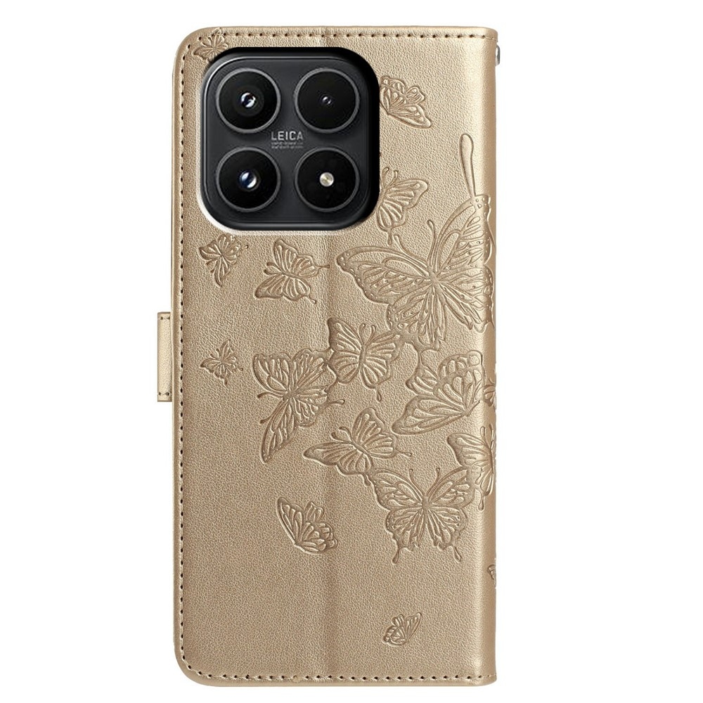 Floral Butterfly knižkové púzdro na Xiaomi 17 - zlaté
