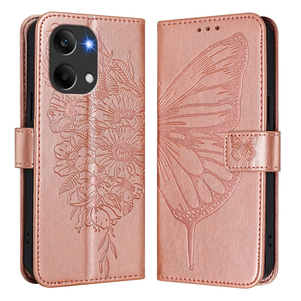 Floral Butterfly knižkové púzdro na Xiaomi Poco X8 Pro Max 5G - ružovozlaté