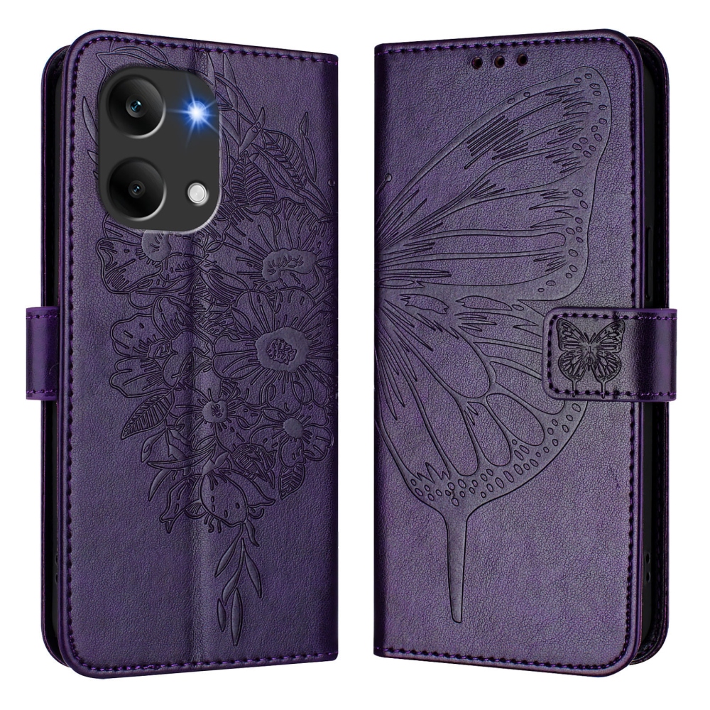 Floral Butterfly knižkové puzdro na Xiaomi Poco X8 Pro Max 5G - tmavofialové